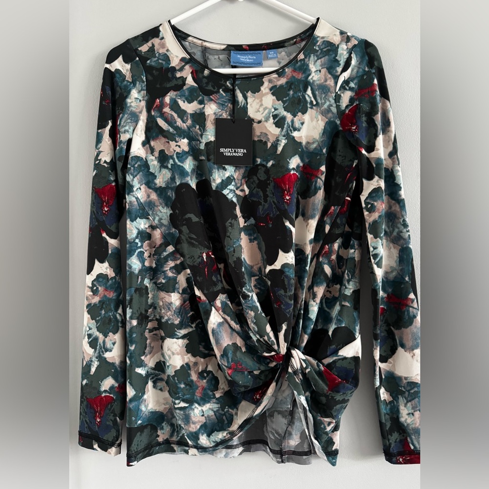 Simply Vera Vera Wang XS NWT Floral Twist Front Blouse